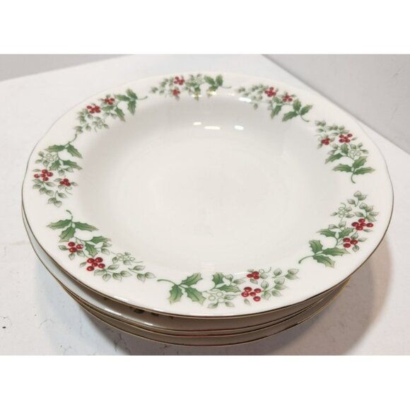 Gibson Housewares Christmas Charm Delight Holly Berry Rimmed Soup Bowls Set of 4 - Picture 8 of 10